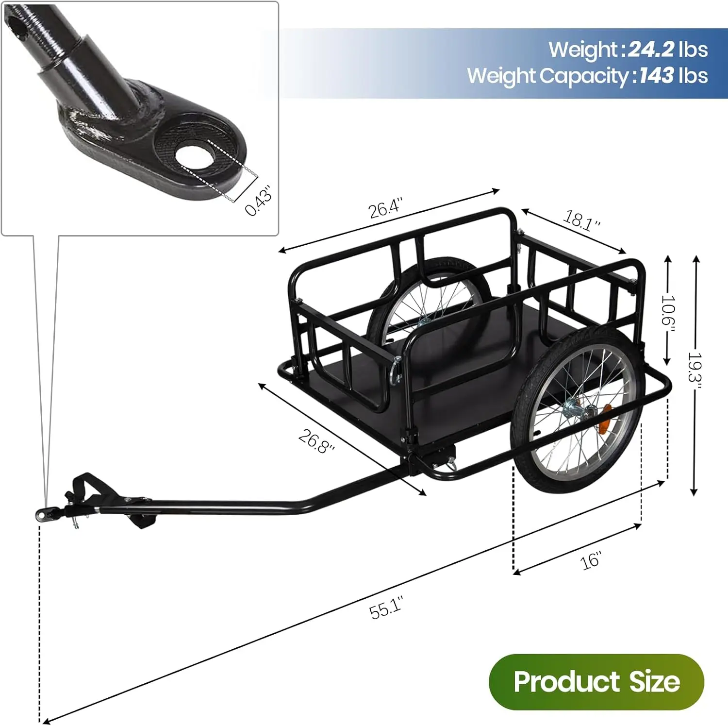 จักรยาน Cargo Trailer w/Universal จักรยาน Coupler, 16 ''ล้อ, จักรยานพับได้ Cart Wagon สําหรับพกพาร้านขายของชํา, กระเป๋าเดินทาง, เครื่องมือ