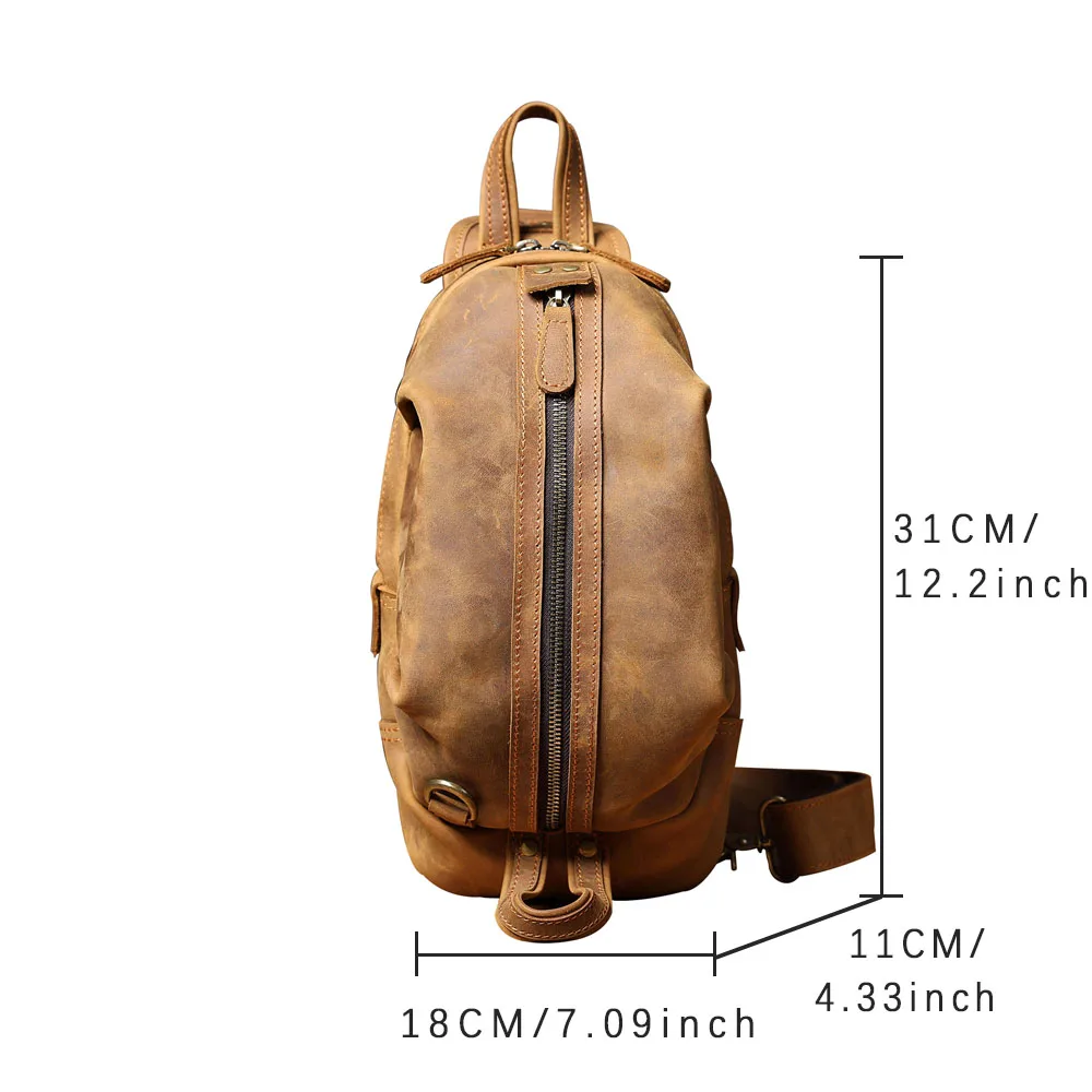 Vintage Echtleder-Umhängetasche für Herren, Vollnarbenleder, Crossbody-Brusttasche, große Kapazität – Detail 6