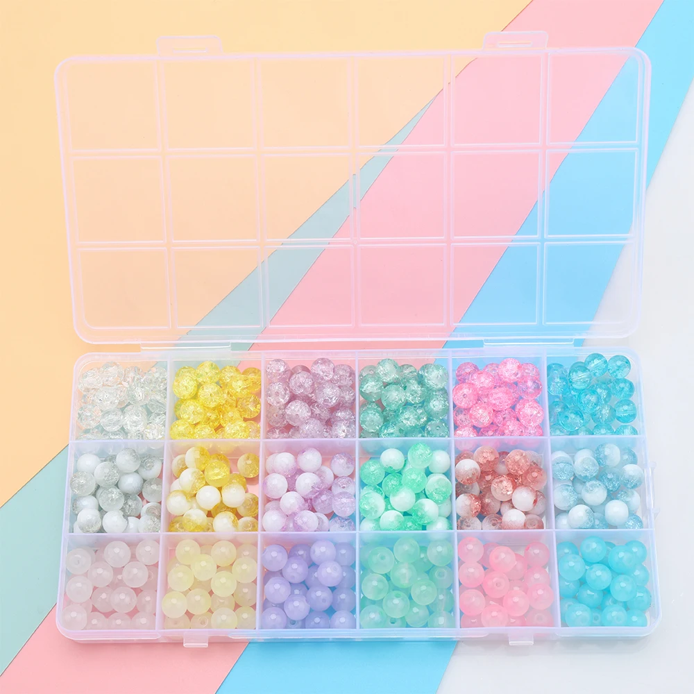 360Pcs/Box 8mm Crystal Round Glass Crackle Beads Loose Spacer Beads for Jewelry Making DIY Handmade Bracelets Earing Accessories