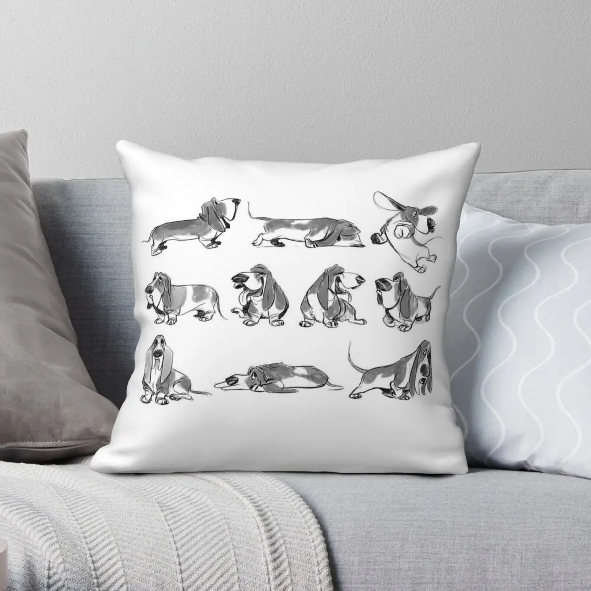 Basset Hound Lovers Pillowcase Polyester Linen Velvet Creative Zip Decor Sofa Cushion Cover Wholesale