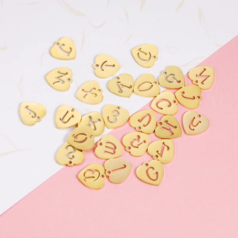 26Pcs/Lot Stainless Steel 12mm Love Heart Initials Pendant For DIY Making Necklaces Fashion Jewelry Accessories Wholesale
