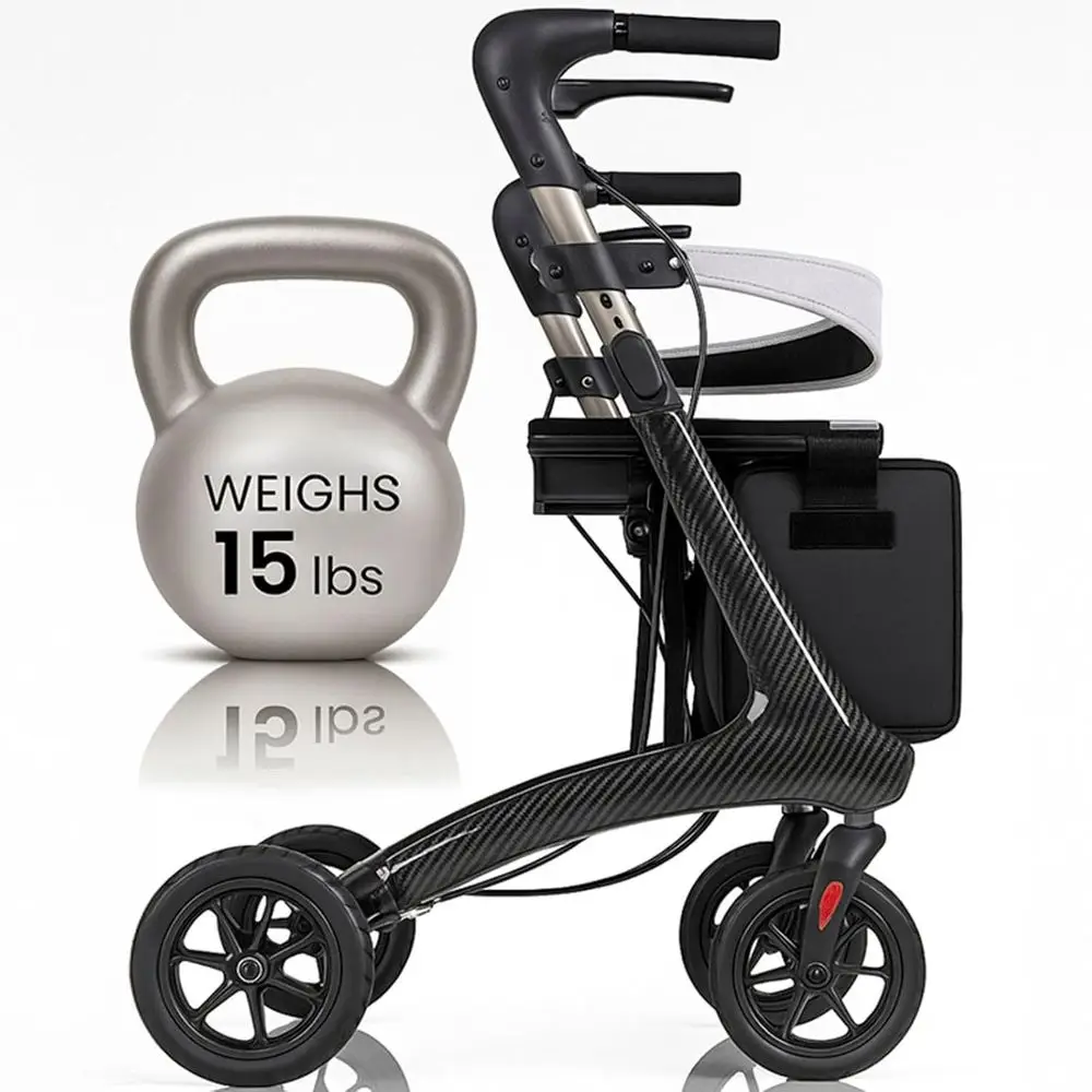 رولیتر من ألياف الكربون خفيف الوزن مع مقعد لكبار السن - قابل للطي، قابل للتعديل، مساعد على التنقل لجميع التضاريس، 300 رطلاً #1