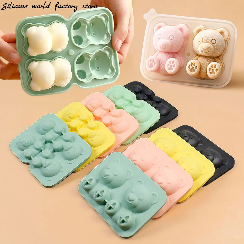 Silicone World DIY Cute Bears Shape Ice Cube Silicone Molds Homemade Ice Grid Mold Ice Cream Ice Hockey Mold Ice Making Box