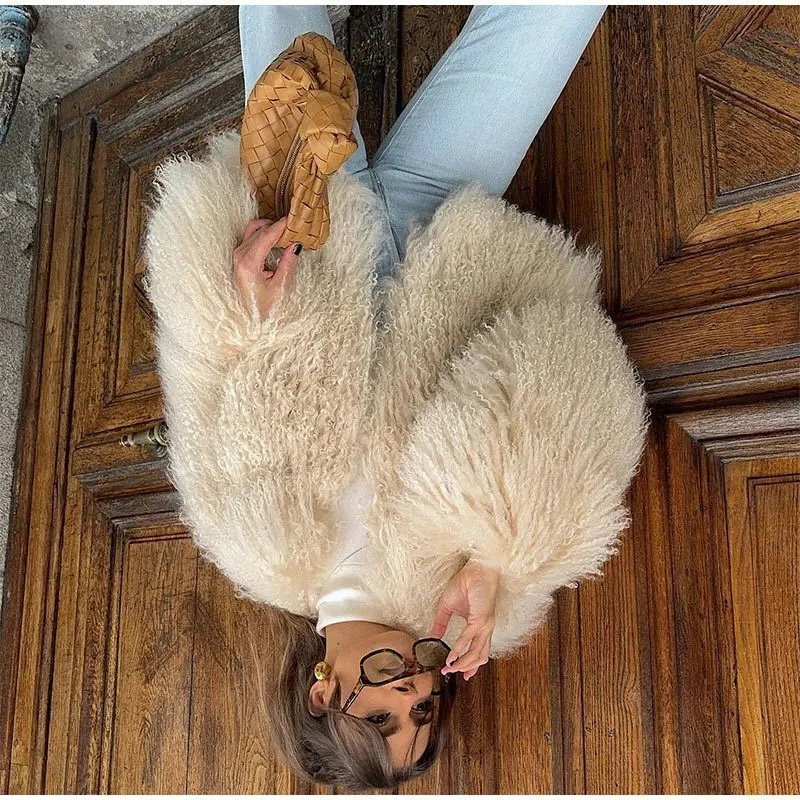 

Luxury Fluffy Fur Coat Womens Winter Warm Faux Sheepskin Long Hair Streetwear Cardigan Jacket Design Long Sleeve Top Crop Jacket