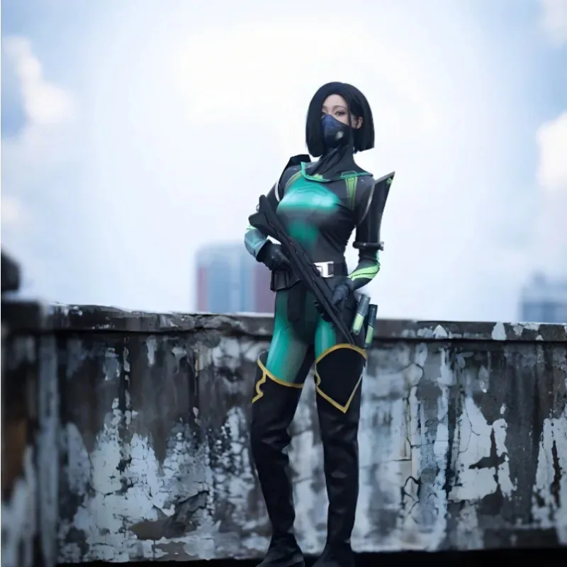 

Game VALORANT Viper Venomous Snake Cosplay Costume 3D Printed Tight Leather Accessories Full Set Party Carnival Jumpsuit Womenx;