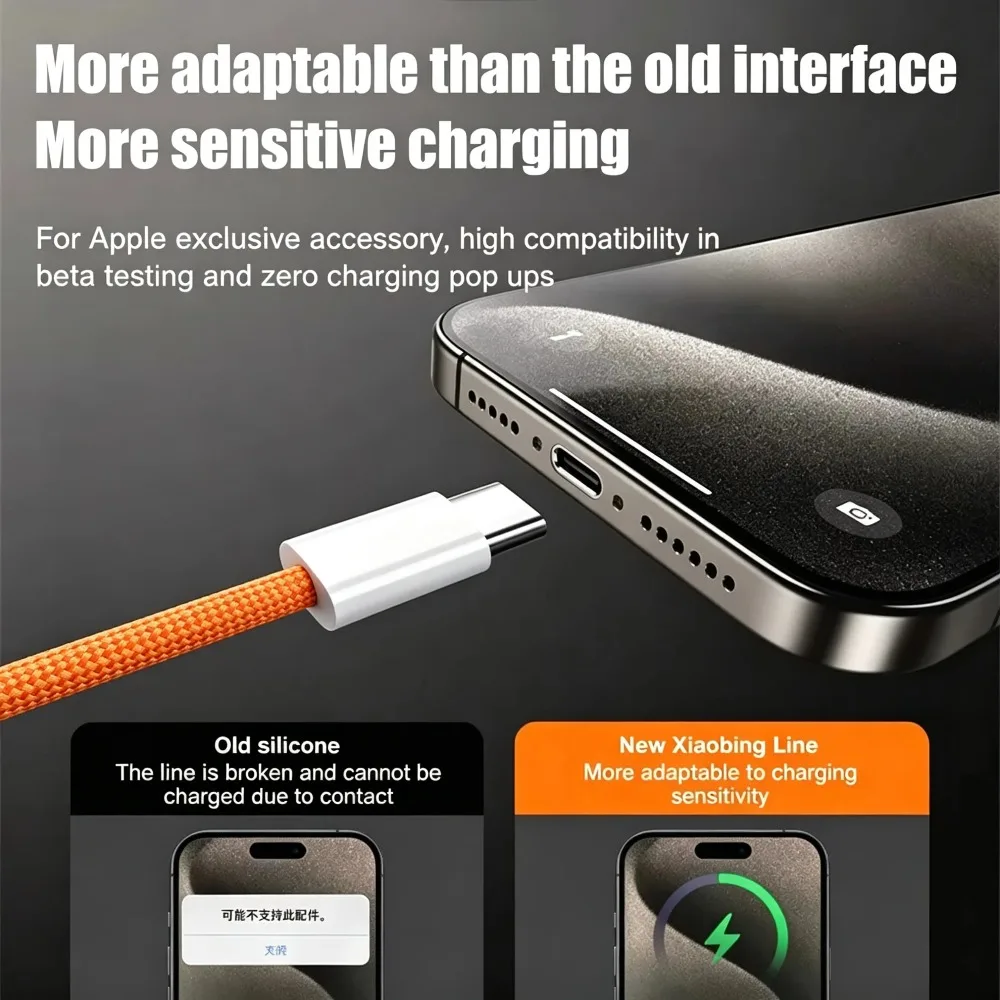 5 Stück USB-A-Kabel zu USB-C 240W Schnellladekabel unterstützt Schnellladung für iPhone 17 16 15 Samsung Huawei Xiaomi 2026 – Detail 5