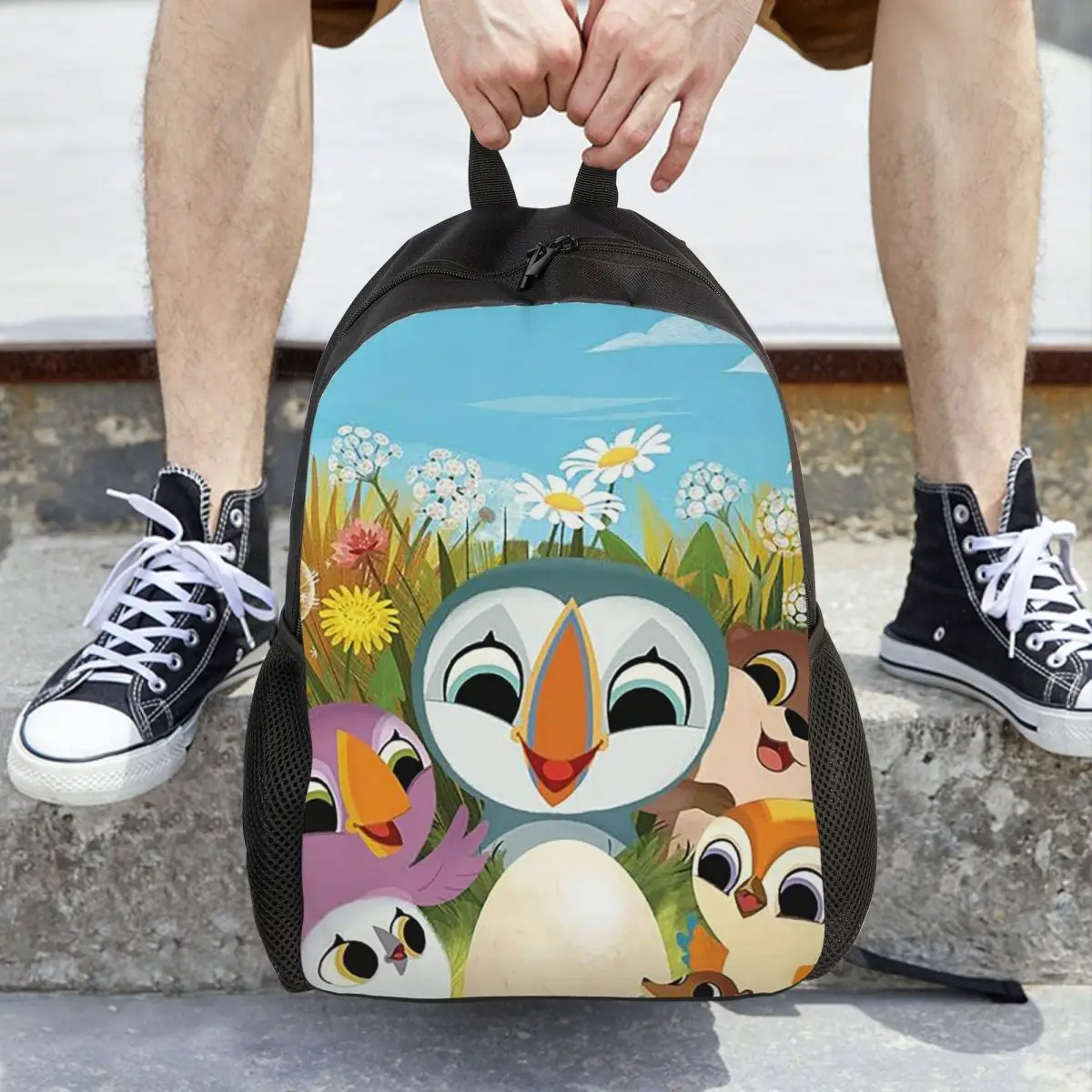 

Puffin Rock Cartoon Backpack Daypack Large Capacity Boys Girls BookBag School Bag Shoulder Bags for Men Women