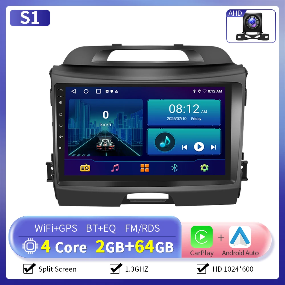 Camecho Draadloze Carplay Android Auto Radio voor Kia Sportage 2010-2016 Auto Multimedia Speler 6 + 128G 4G WIFI RDS Auto GPS Stereo