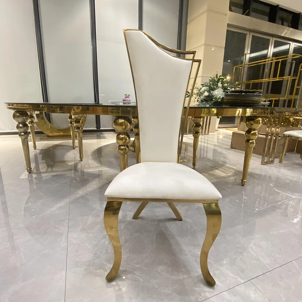 Luxury modern round back stackable banquet gold stainless steel wedding chairs for events dining chair