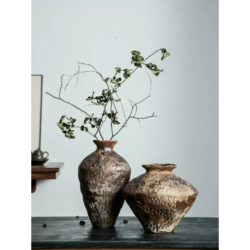 Ceramic active glaze surface rustic vase vintage vase zen decoration rough pottery pot handmade vintage porcelain vase