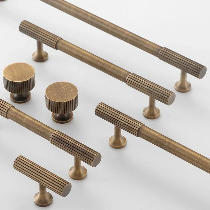 

Linear Knurled Solid Brass Drawer Knobs Antique Bronze Brass Cabinet Handle and Knob T Bar Bedroom Kitchen Cupboard Hardware
