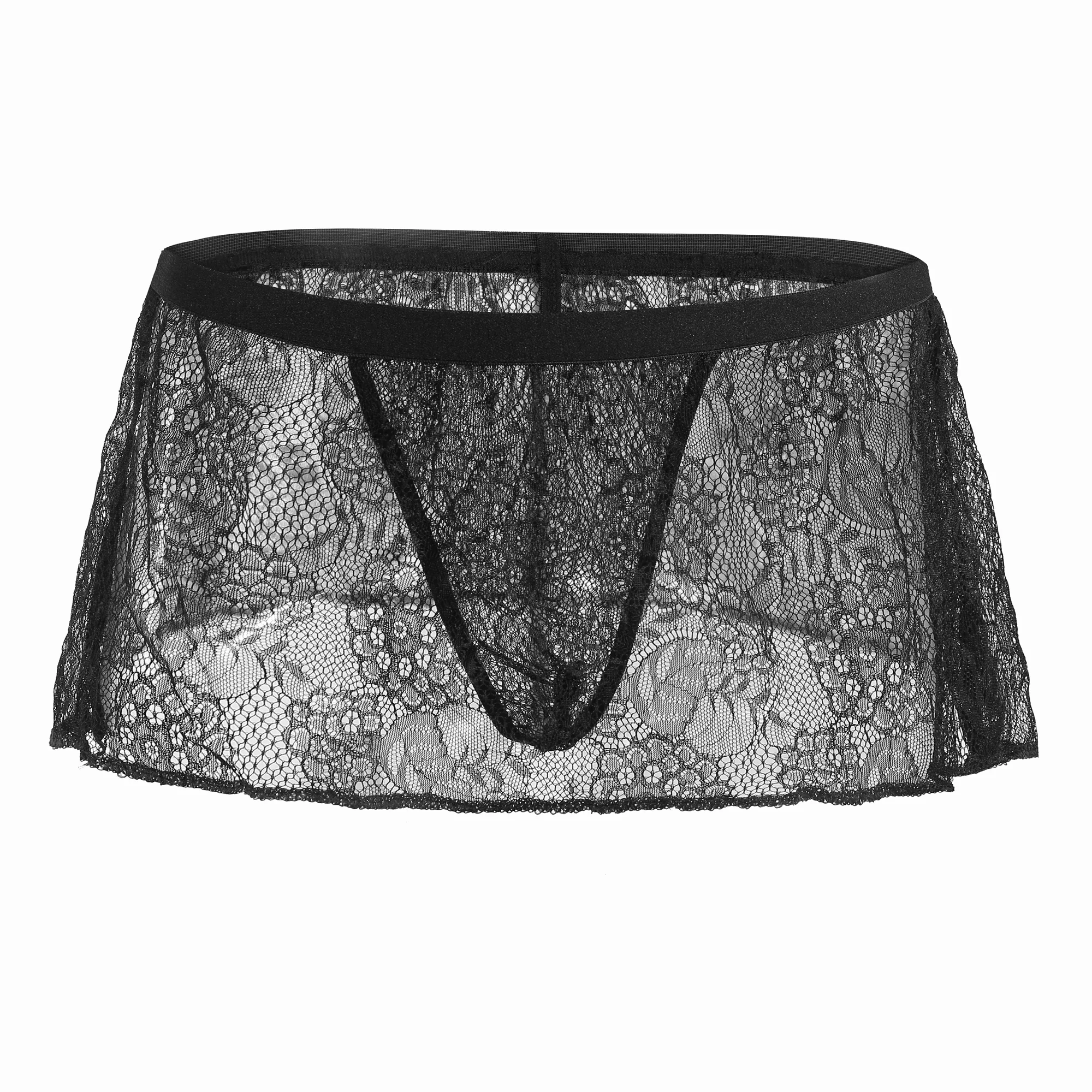 

Men Sexy Briefs Skirts Underwear Sissy Panties Bulge Pouch G Strings Transparent Thongs Low Rise Underpants Erotic Lace Lingerie