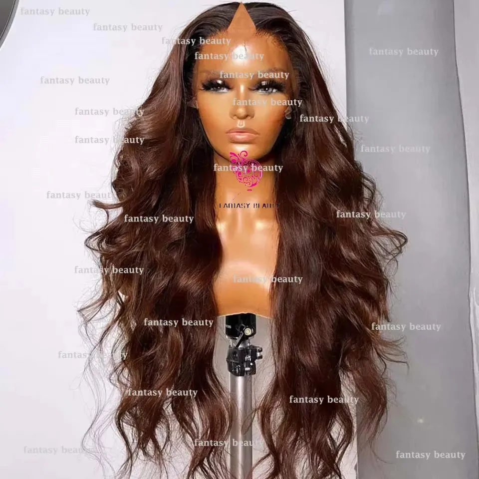 

Brown Body Wave wig U Part Wig Remy Martin V Part Open Lace wig 250%Density 100% Human Hair High Density Lace wig 30' inches