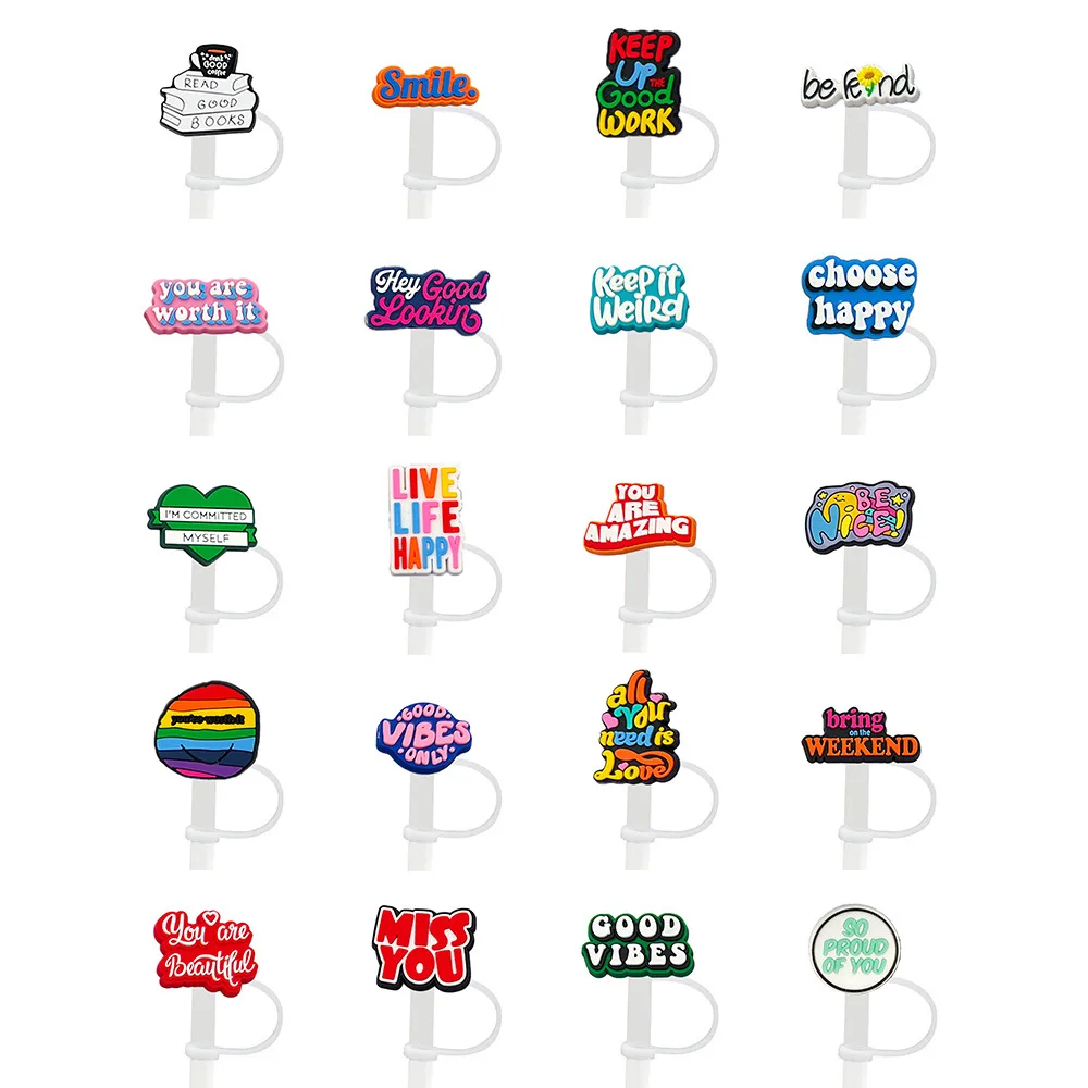 

Inspirational Letter Straw Cap Straw Stopper Dust Proof Cap Cartoon Silicone Recyclable Y2k Fashion Toys Anime Cartoon Frind