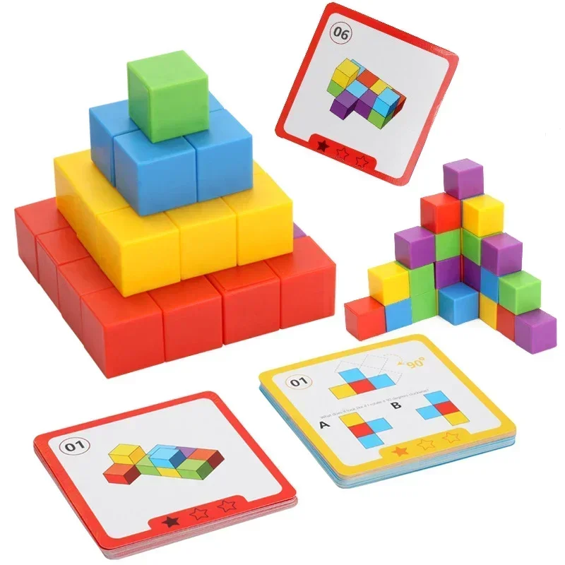 Montessori bloco mágico quebra-cabeça brinquedo espaço pensamento lógico jogo de treinamento arco-íris empilhamento blocos matemática brinquedos educativos para criança