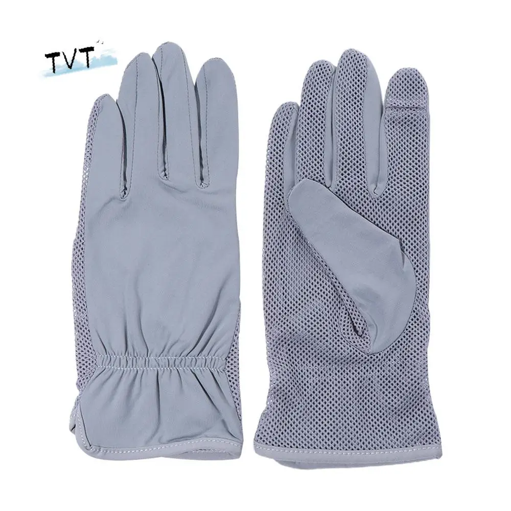 Elastic Women Summer Mesh Ice Silk Breathable Touch Screen Sunscreen  Gloves Mittens Driving Gloves