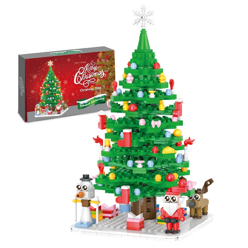 Nova árvore de natal blocos de construção conjunto caixa crianças brinquedos natal advento calendário tijolos kit diy presente para crianças 6 anos de idade e acima