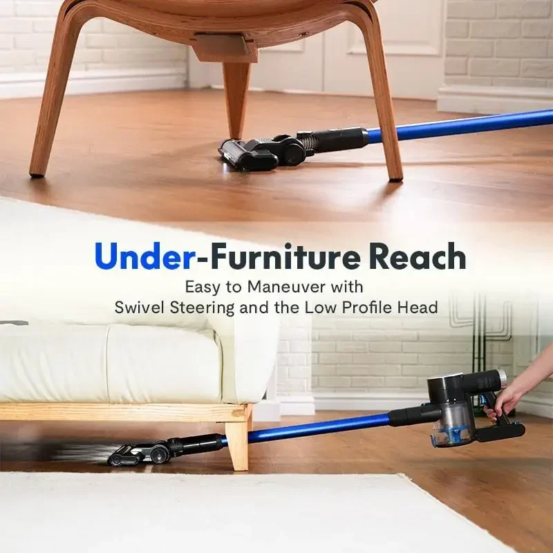 مكنسة كهربائية لاسلكية 200 وات شفط قوي 35 دقيقة وقت التشغيل بطارية 2200 مللي أمبير في الساعة للأرضيات الصلبة والسجاد ذو الكومة المنخفضة وشعر الحيوانات الأليفة وأحمر الخدود الرمادي