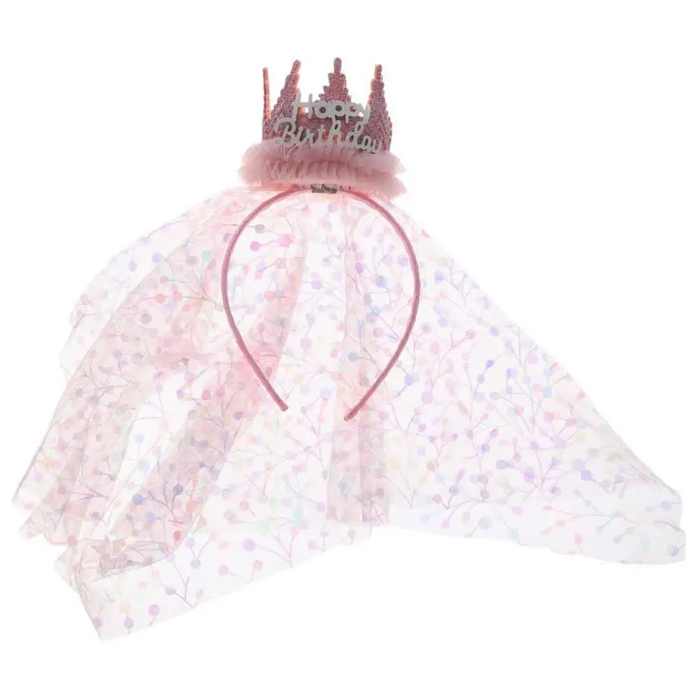 

Korean Style Crown Gauze Headband Headwear Hair Accessories Happy Birthday Hairband Head Hoop Headdress Lace Mesh Hair Hoop Baby