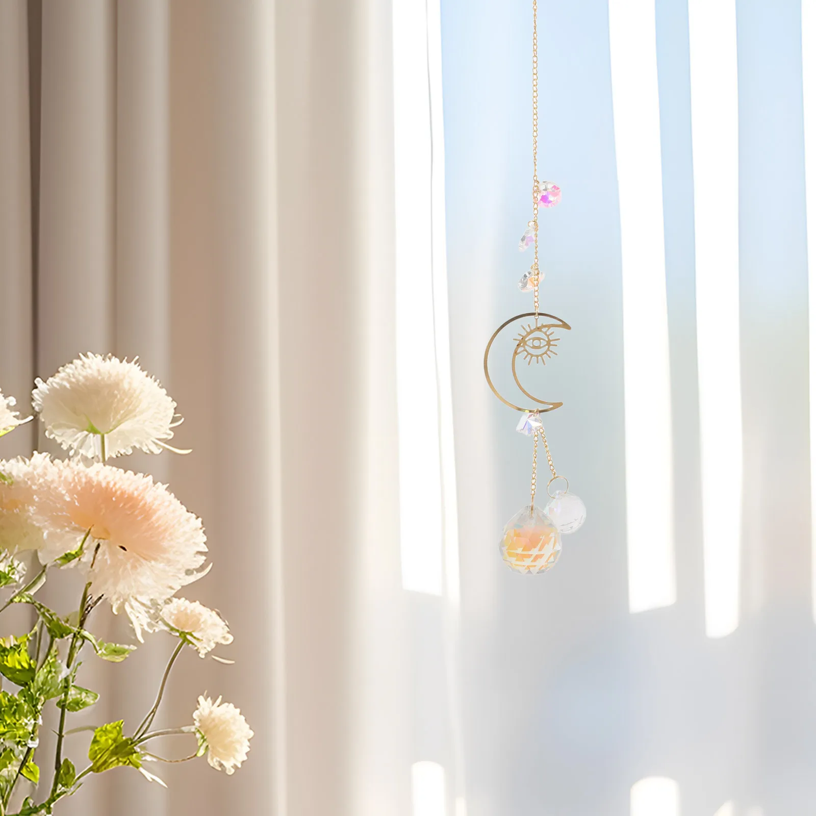 

Crystal Pendant Suncatcher Moon Decorative Hanging Ornaments Geometry Golden Pendants