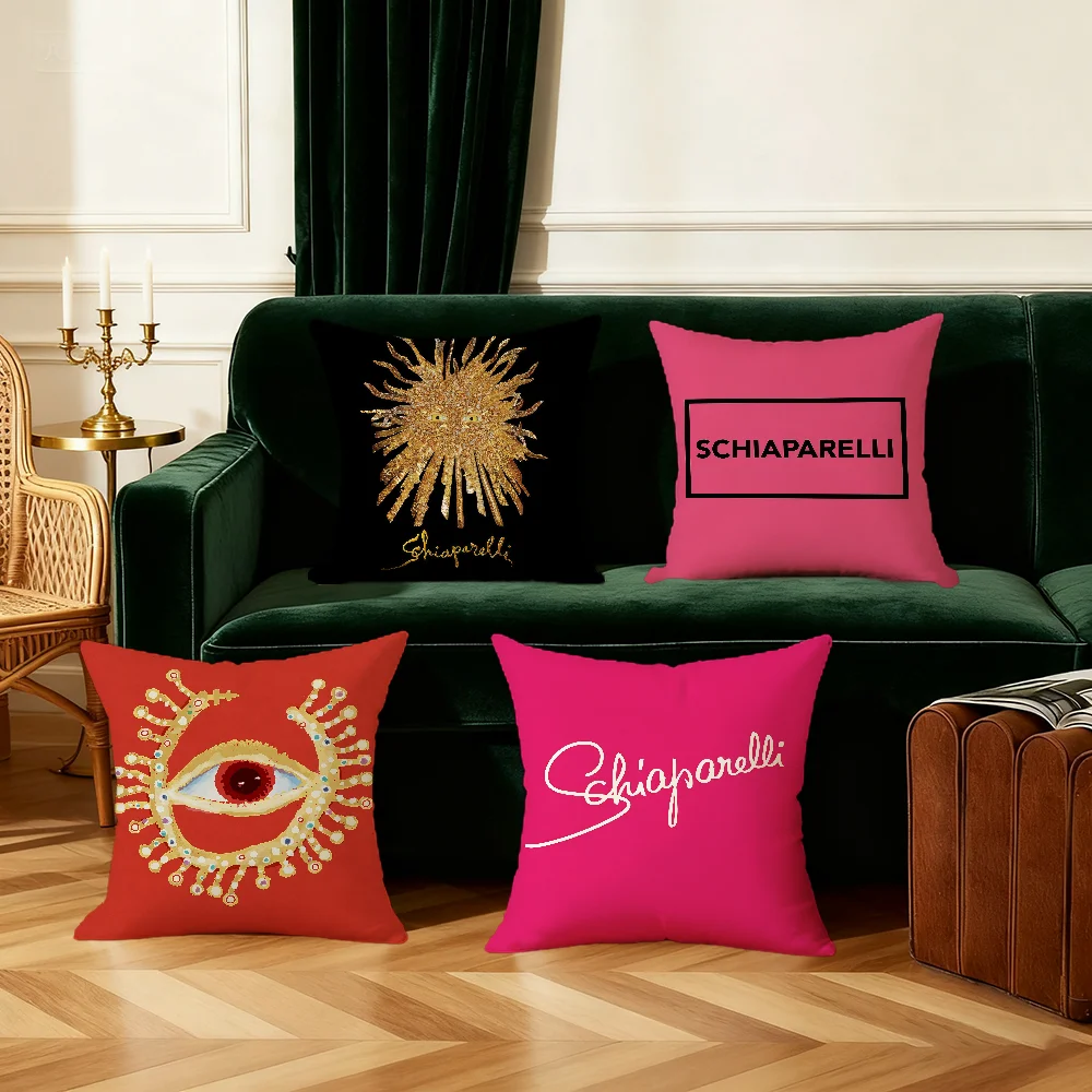 luxury S-Schiaparelli-i logo cushion cover Bedroom Sofa Decorative Home Car Portable Cushion Cover with Zipper Soft Pillowcase