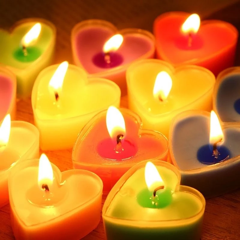 9pcs Box Colorful Christmas Tealights Heart For Table Setting 1Box