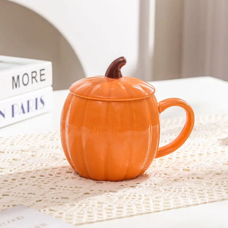 

Cute Pumpkin Ceramic Cup 2026 New Household 410ml Creative Handle Office Mugs with Lid Underglaze Color Dustproof Tableware