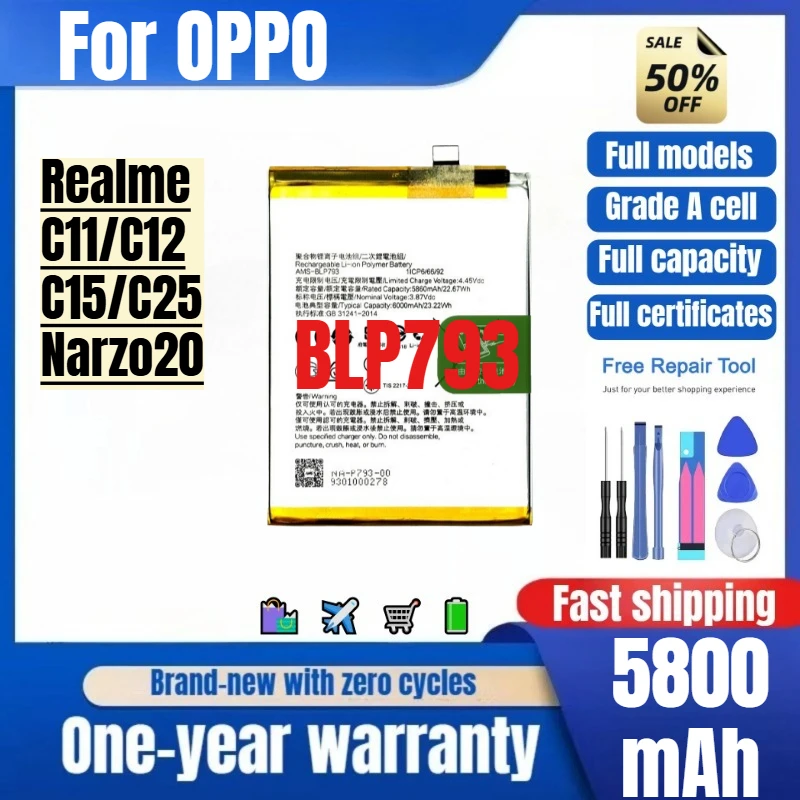 BLP793 for OPPO Realme C11/C12/C15/C25/Narzo20 Phone Battery High Quality  Capacity Replacement Bateria Grade A Cell with Tools