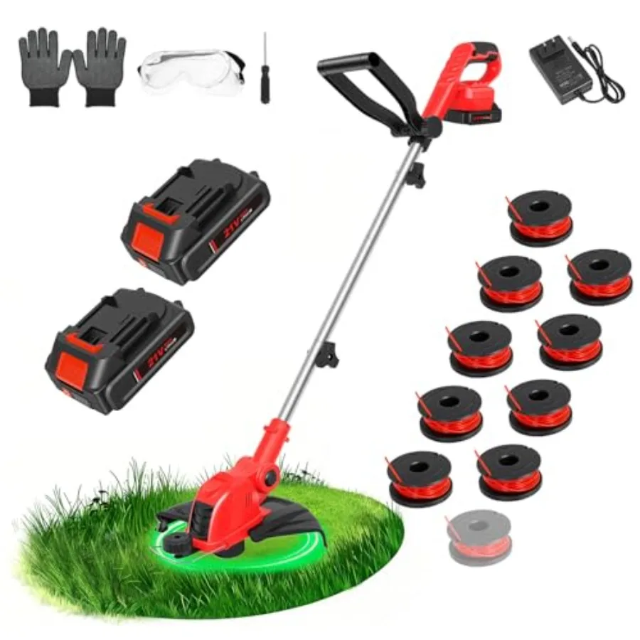 

21V Cordless String Trimmer, 2 * 2.5Ah Battery with Fast Charger, 12'' Weed Wacker with Auto Line Feed, 2-in-1 Weed Eater Batte