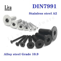 5-50pcs DIN7991 Allen Key M2 M2.5 M3 M4 M5 M6 M8 Stainless Steel 304 Or Black Hex Socket screw Flat Countersunk Head Screws