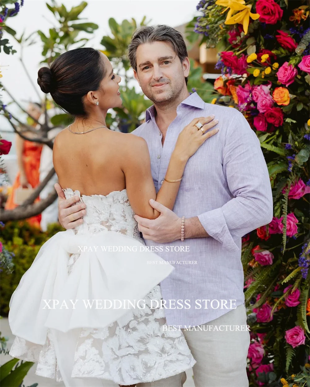 Xpay querida uma linha praia vestidos de casamento luxo renda curto personalizado plissados sem mangas acima do joelho vestido de noiva