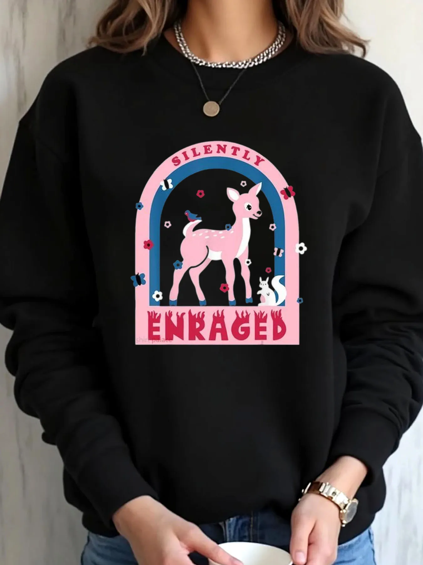 سويت شيرت نسائي كبير الحجم لعيد الميلاد والغزلان الوردي يكسر بصمتًا ملابس خارجية مطبوعة #1