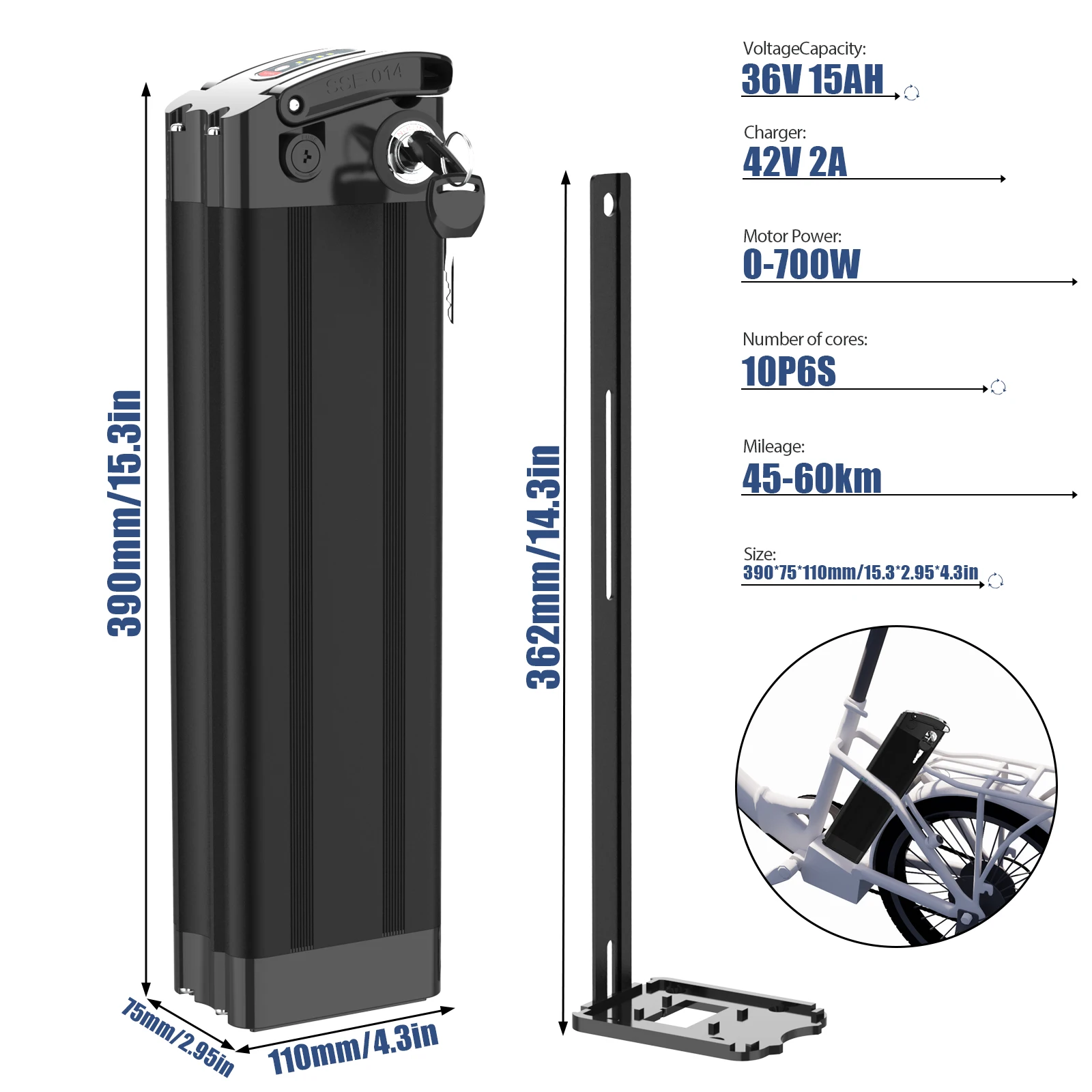 USA in Stock Dropping Shipping Folding Bicycle Battery Silver Fish Lithium Battery Pack for 48V1000W Motor