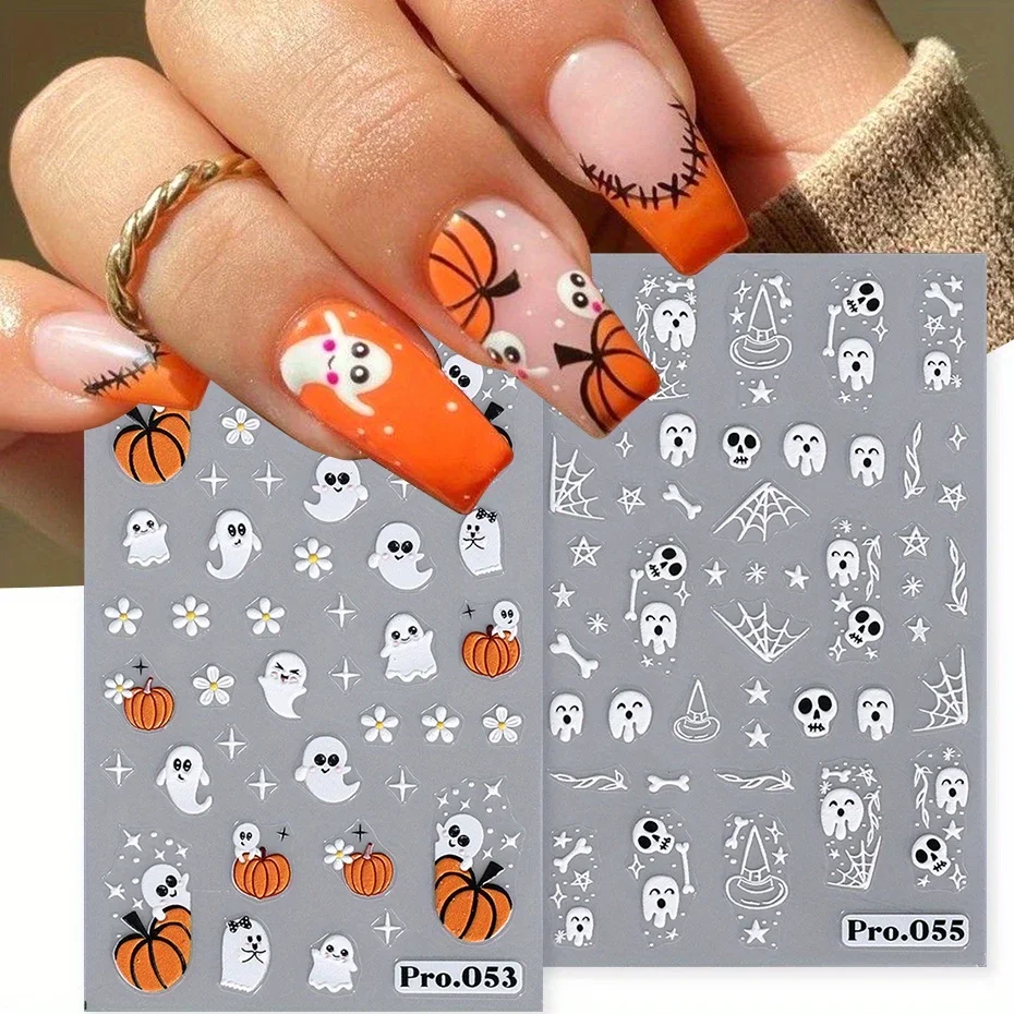 Cartoon Ghost Pumpkin Nail Art Stickers Cute Halloween Spooky Glamour Spider Web Skull Design Magic Festive Decor Manicure Foils