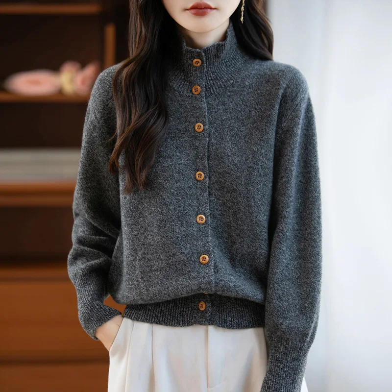 

Осень-зима, новый женский утолщенный водолазка из % шерсти, кардиган, свободный вязаный свитер, базовая рубашка, пальто, топ с длинными рукавами