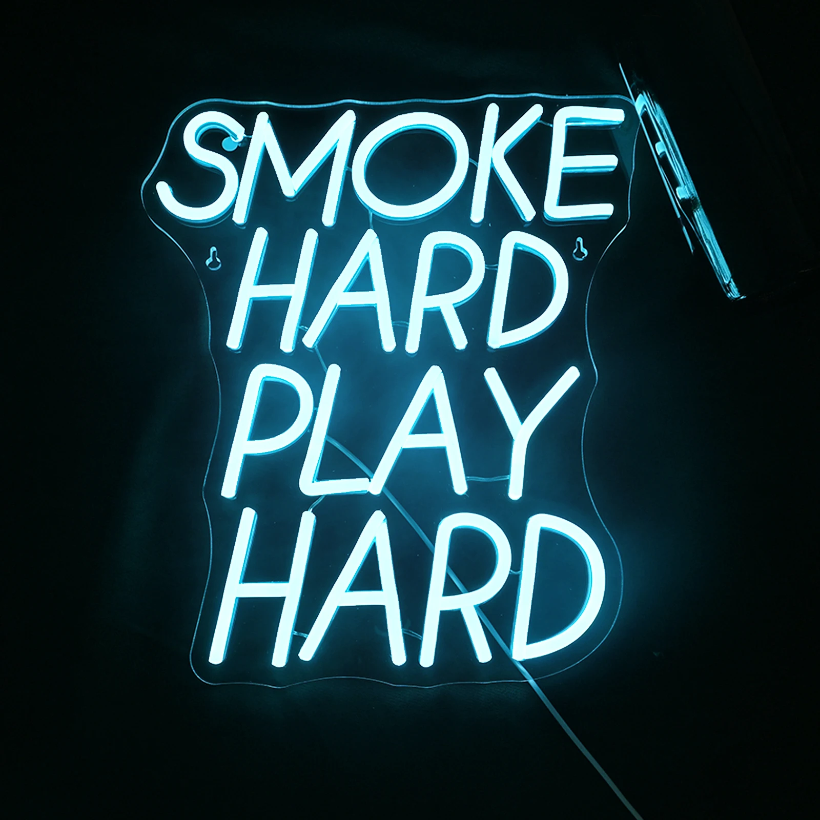 Imagem -03 - Smoke Hard Play Led Neon Signs Ice Blue Lights Decoração do Quarto Dimmable Letter Lamp para Game Área para Fumar Bar Sign