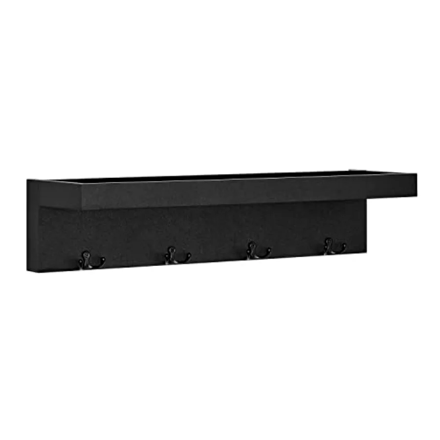 

Wall Mounted Entryway Floating Coat Rack with Four Hanging Hooks and Decorative Ledge Shelf - Great for Entryways Hallways Bedr