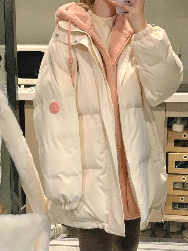 Fake 2pcs Parkas Women Hooded Ins Thickened Students Warm All-match Winter Korean Fashion Windproof Trendy Coats Ulzzang Young