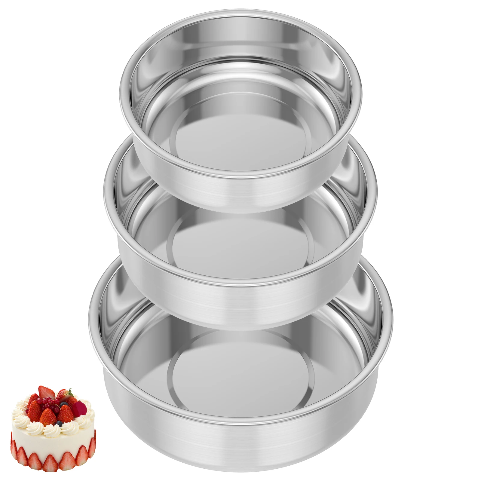 3 Pcs Stainless Steel Cake Mold Set 6/7/8 Inch Round Baking Pans Reusable Cake Tins Uncoated Bakeware Set for Oven and Air Fryer