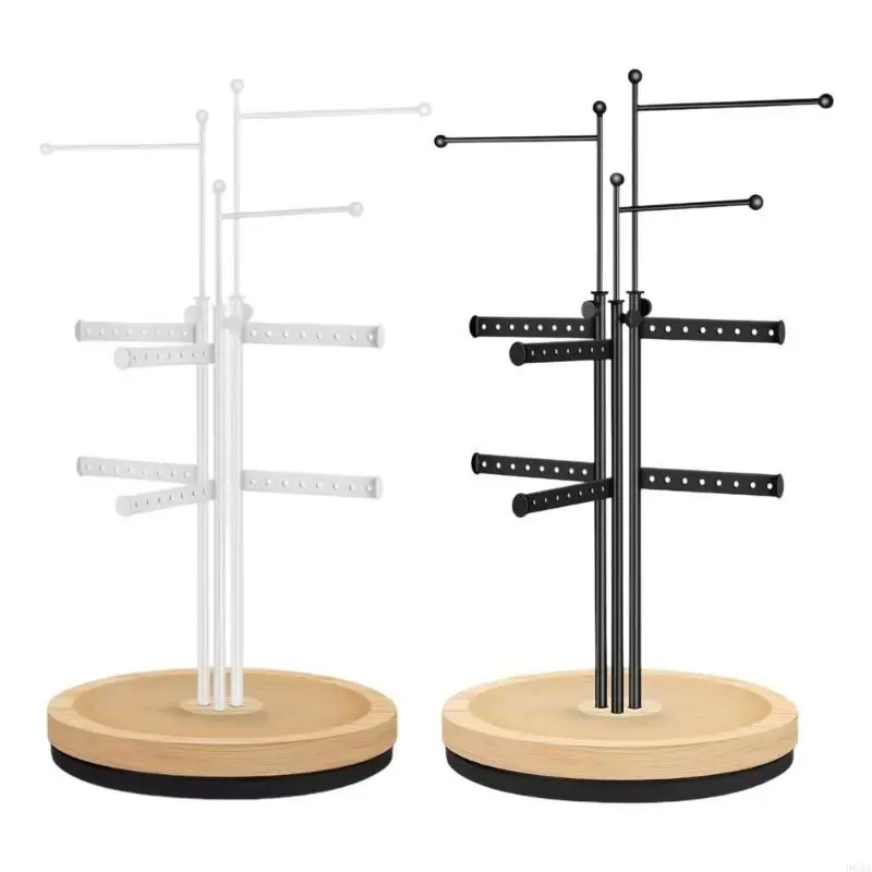 حامل عرض دوار متعدد الوظائف إطار معدني ومنصة خشبية لمتجر المجوهرات وقلادة وسوار المعرض رف 964A