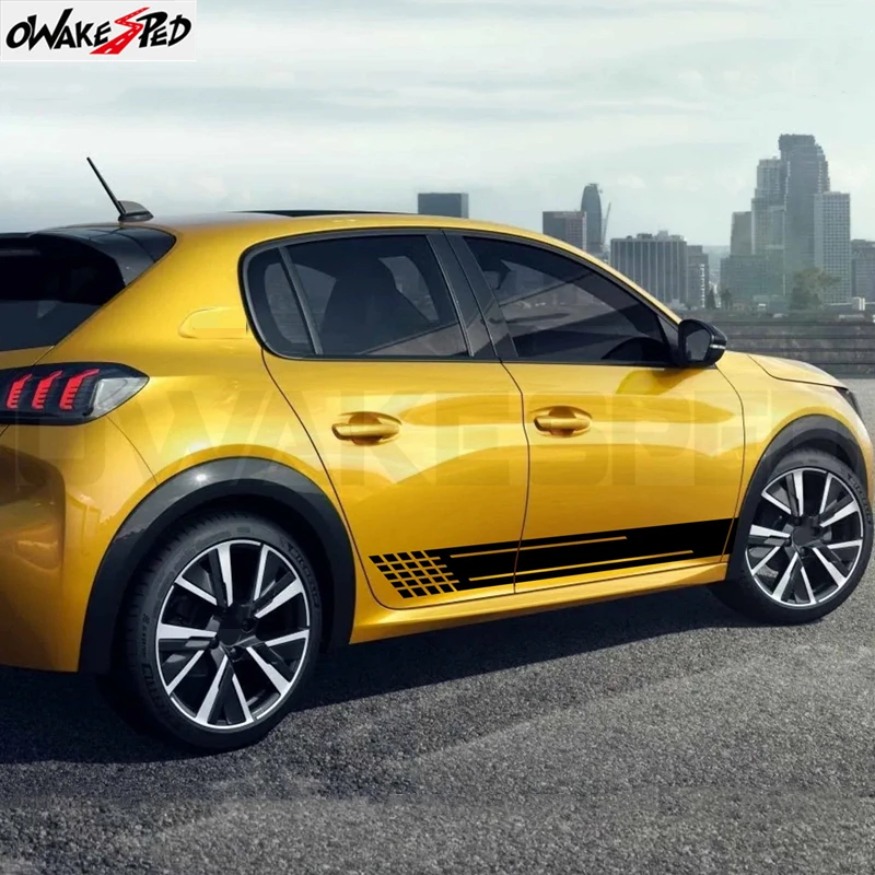 

2 шт. наклеек-полосок на боковые пороги для Peugeot 208 GT, тюнинг, автомобильные аксессуары, графические виниловые наклейки из ПВХ