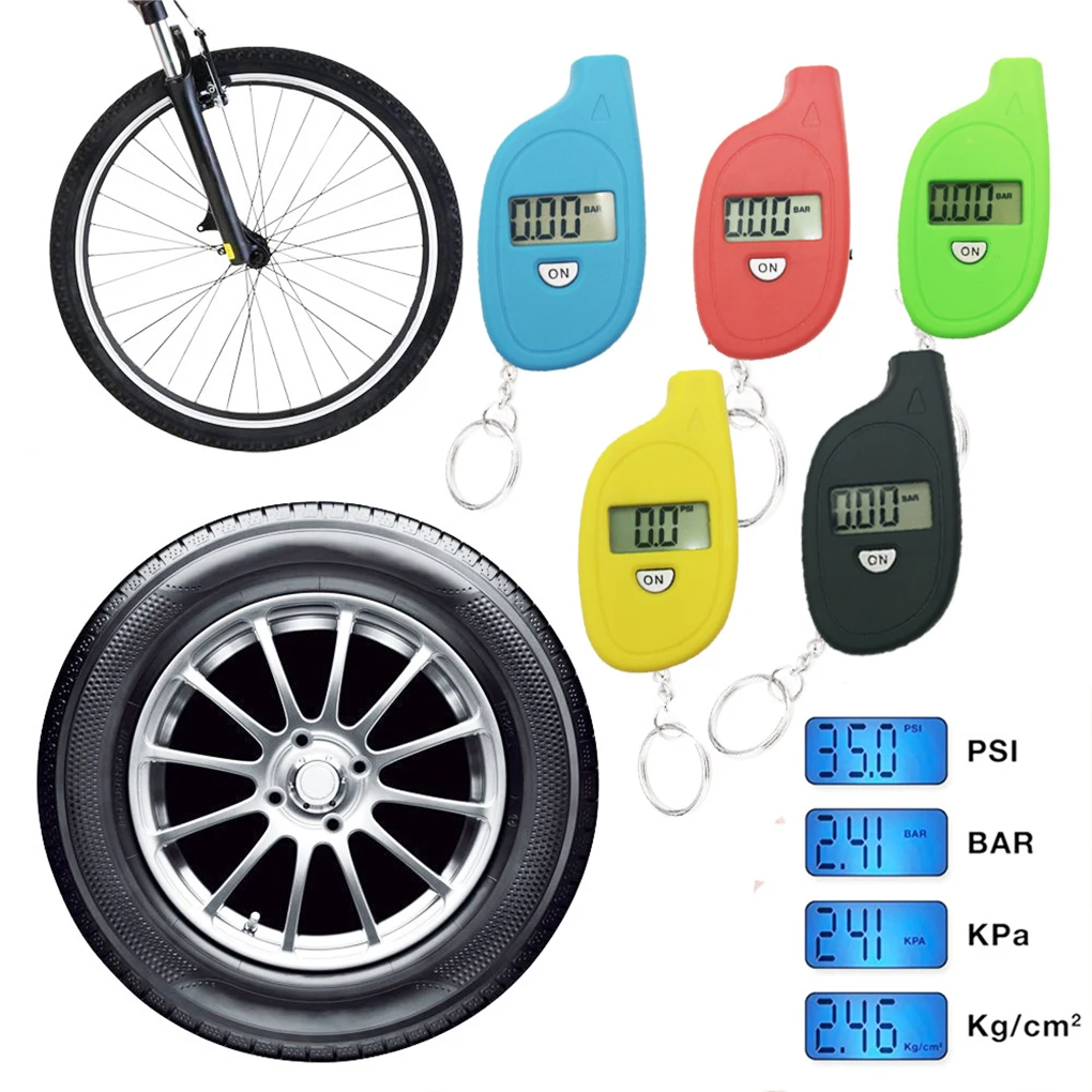 Portable Keychain Style Tire Gauge Digital Lcd Display Car Tire Air Pressure Tester Meter Auto Car Motorcycle Tire Safety Alarm