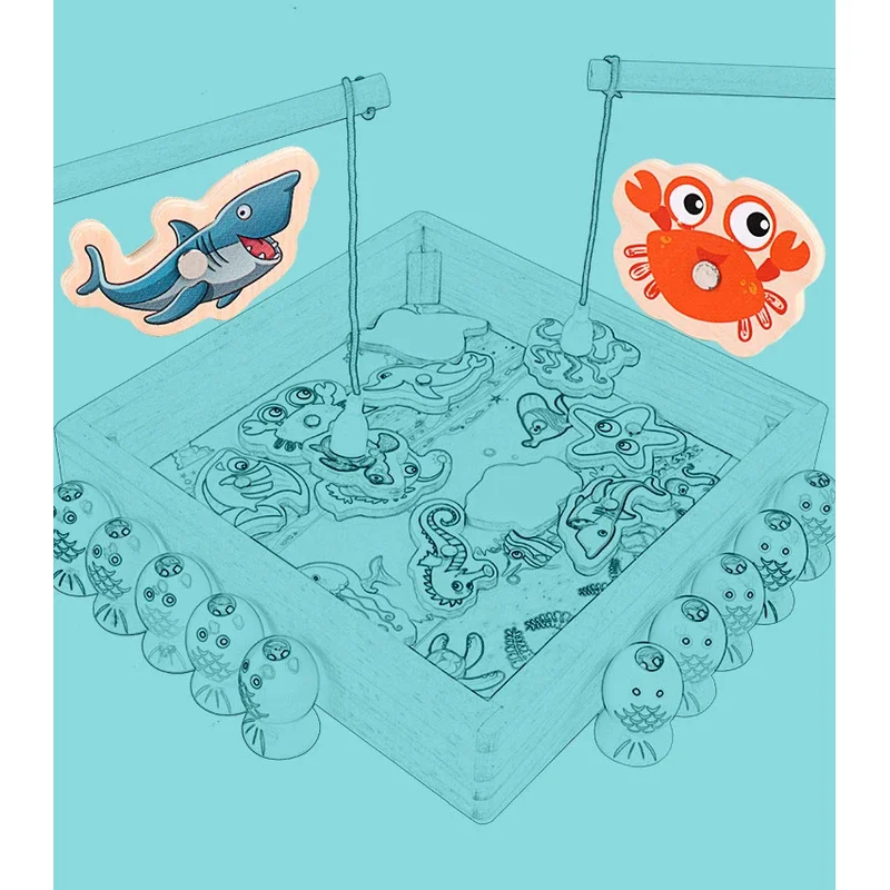 Wooden Magnetic Fishing Games Baby Early Education Puzzle Scratching Toys 3D Fish Brain Development Montessori Teaching Aids