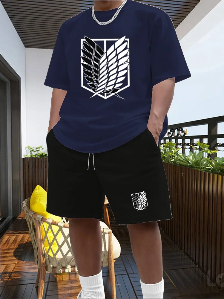 

2026 Fashion and Casual Summer Outdoor Sports Set Men's Breathable T-shirt and Shorts Casual Fashion Two-piece Set