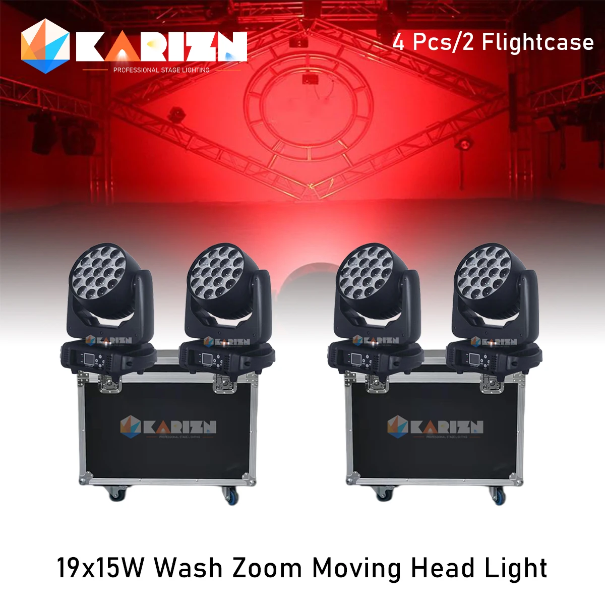 0 Steuer 4pcs 19x15w LED Zoom Beam Wash mit 2 Fly Case Kreis Lichts teuerung Haupt mobil RGBW 4 in1Beam Professional DJ / LED Bar