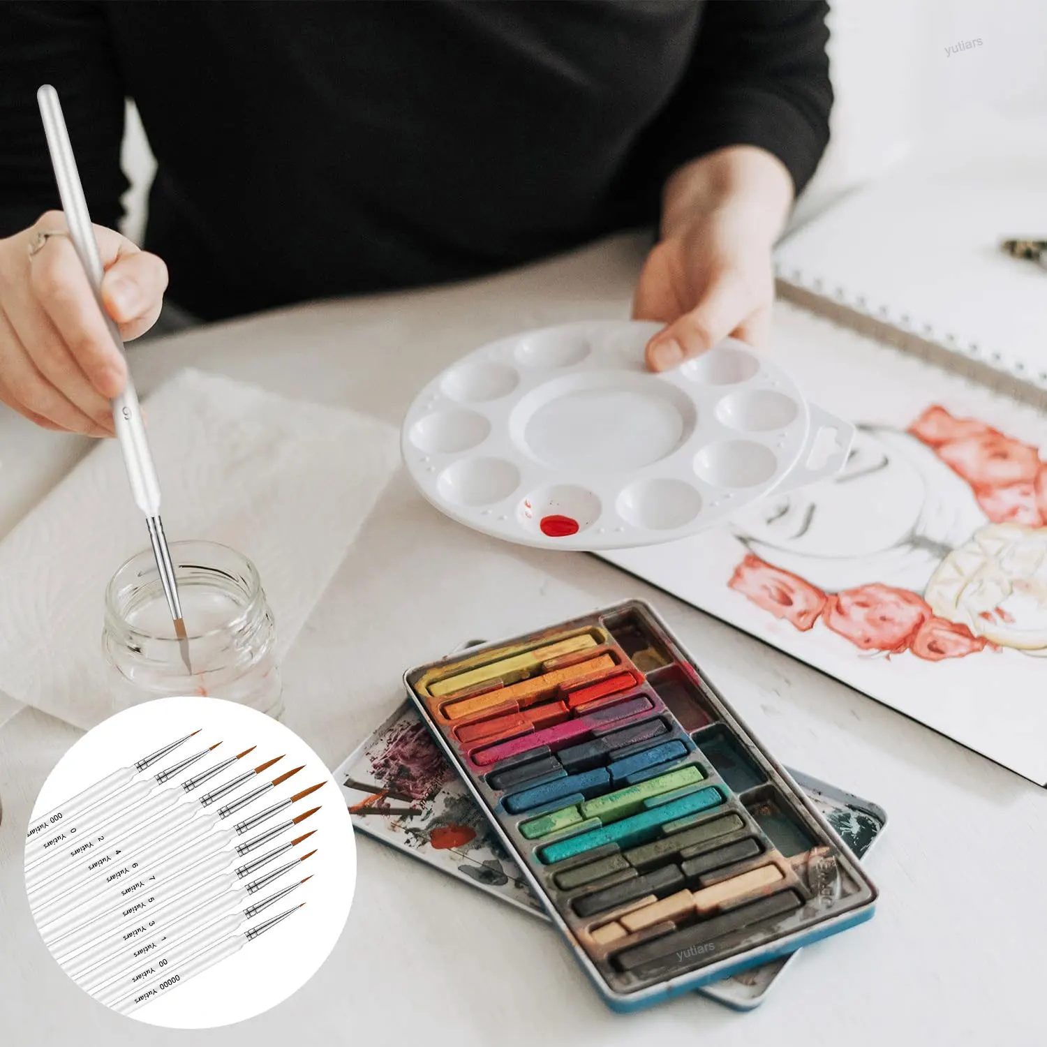11pcs Miniature Paint Brushes Art Painting Brushes Weasel Hair Paint Brush Gouache Watercolor Oil Paints Artists Hand Painted