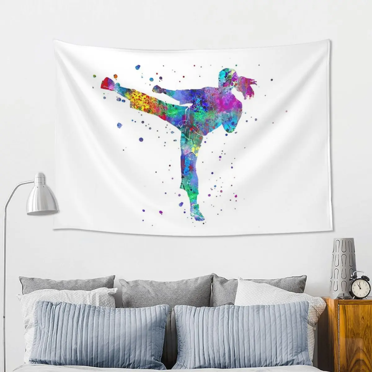 Karate Fighter Girl Tapestry Art Wall Hanging Aesthetic Home Decor Tapestries for Living Room Bedroom Dorm Room