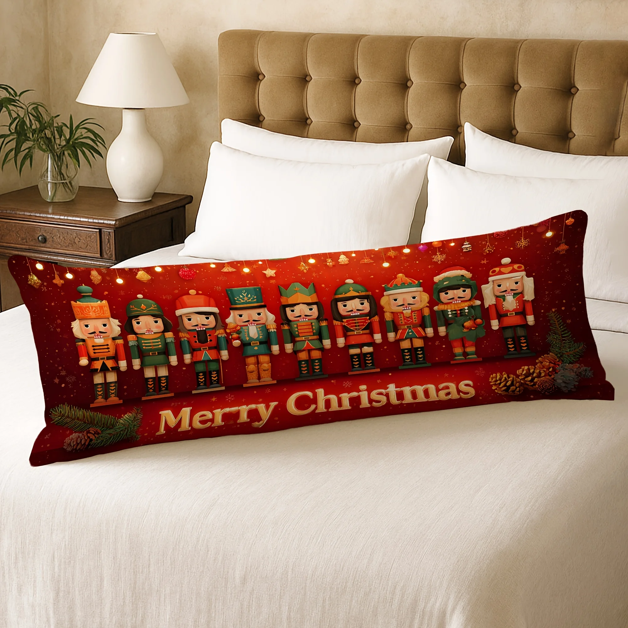 1pc Large Body Pillow Case Compatible for Christmas Nutcracker, Pine Cones & Snowflakes Decorations - Soft Cover with Zipper Clo
