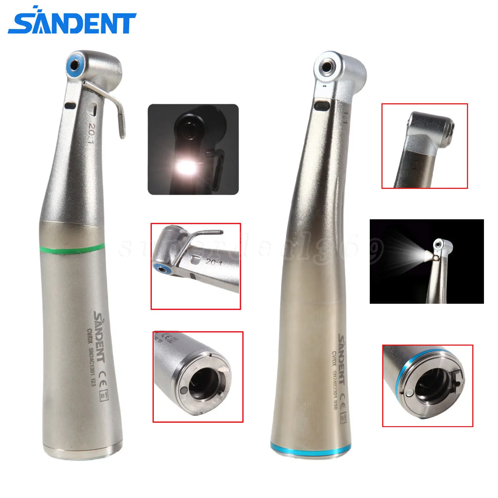 

Dental 1:1/20:1 Implant Fiber Optic Led Handpiece Internal Spray Contra Angle fit E-Type Motor