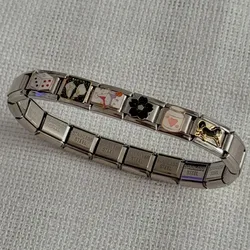 2025 Fashion Black Spider Web Poker Pattern Italian Charms Links for Women Fit 9mm Stainless Steel DIY Bracelet Making Jewelry